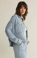All Day Cropped Knit Denim Jacket