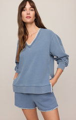 Cam Knit Denim Whipstitch Top