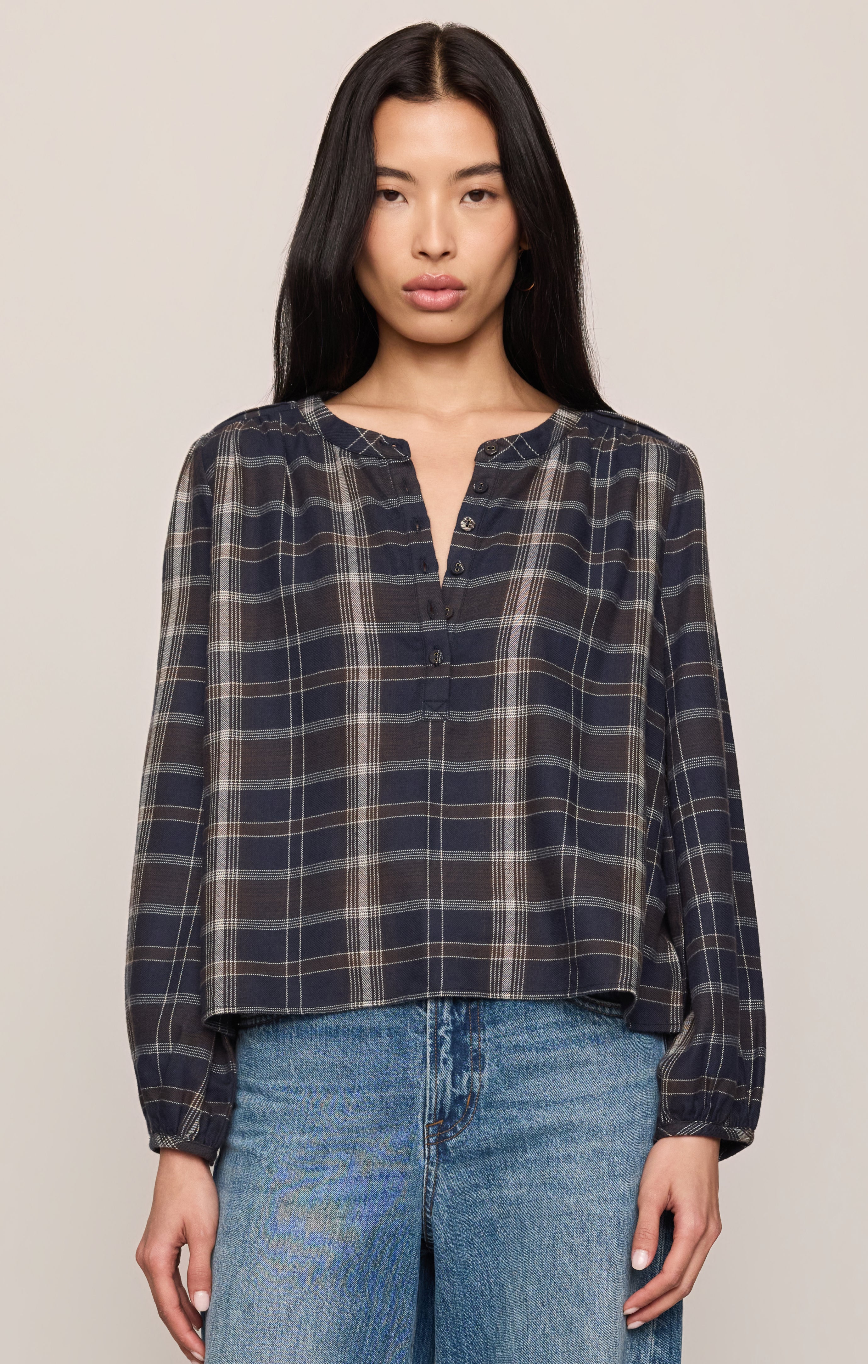Autumn Plaid Henley Blouse