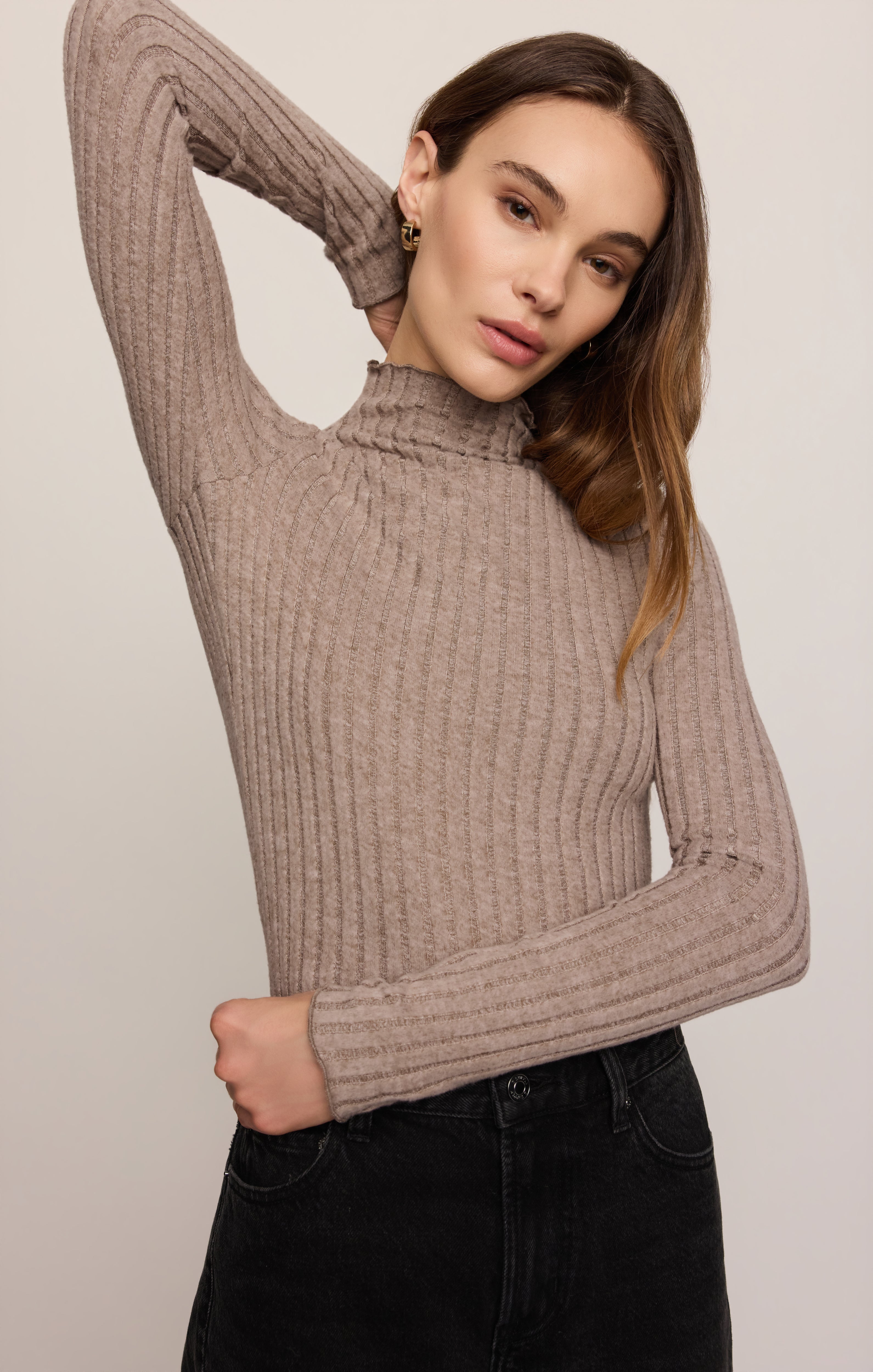 Hattie Silky Rib Mock Neck Top