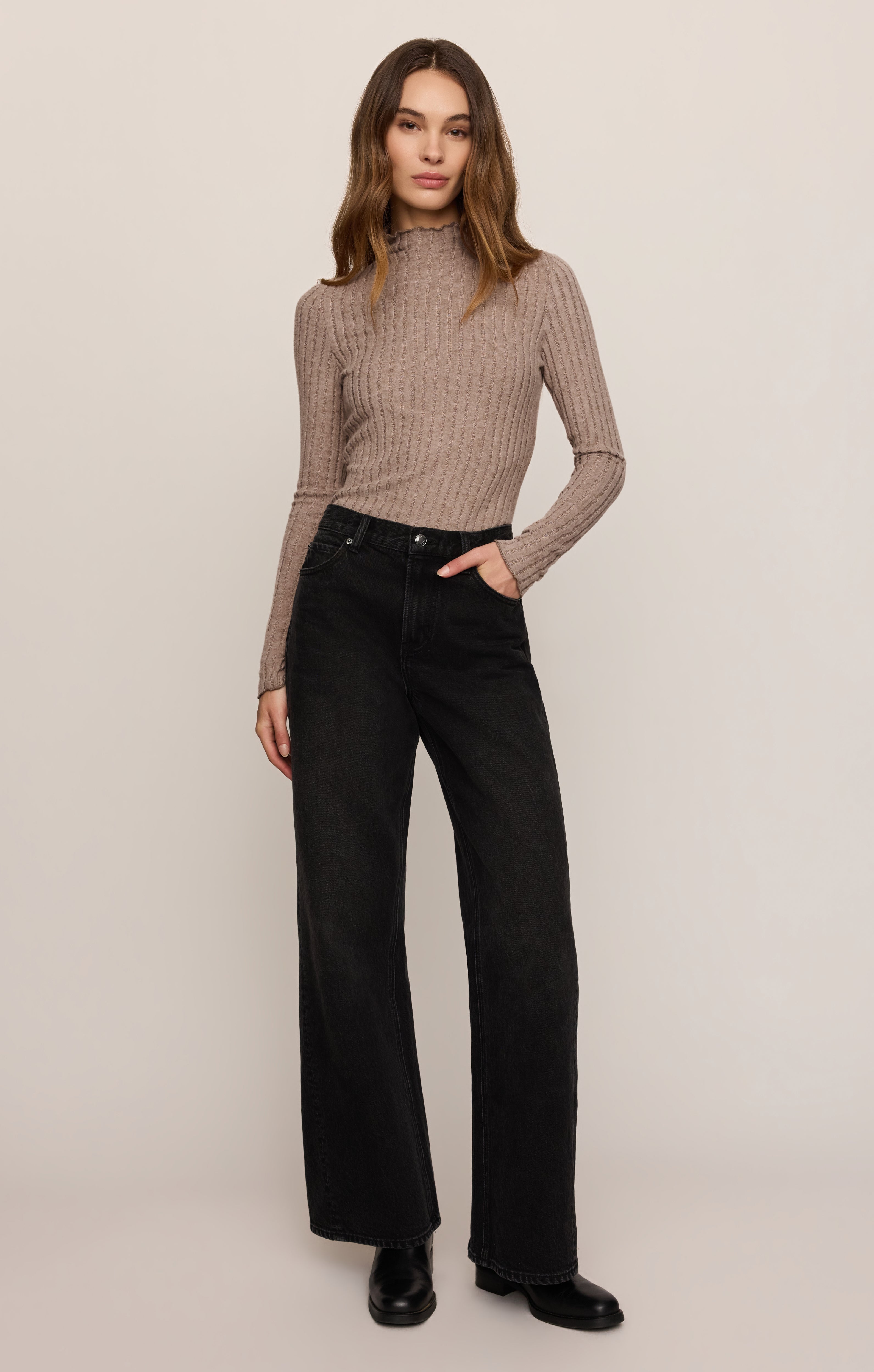 Hattie Silky Rib Mock Neck Top